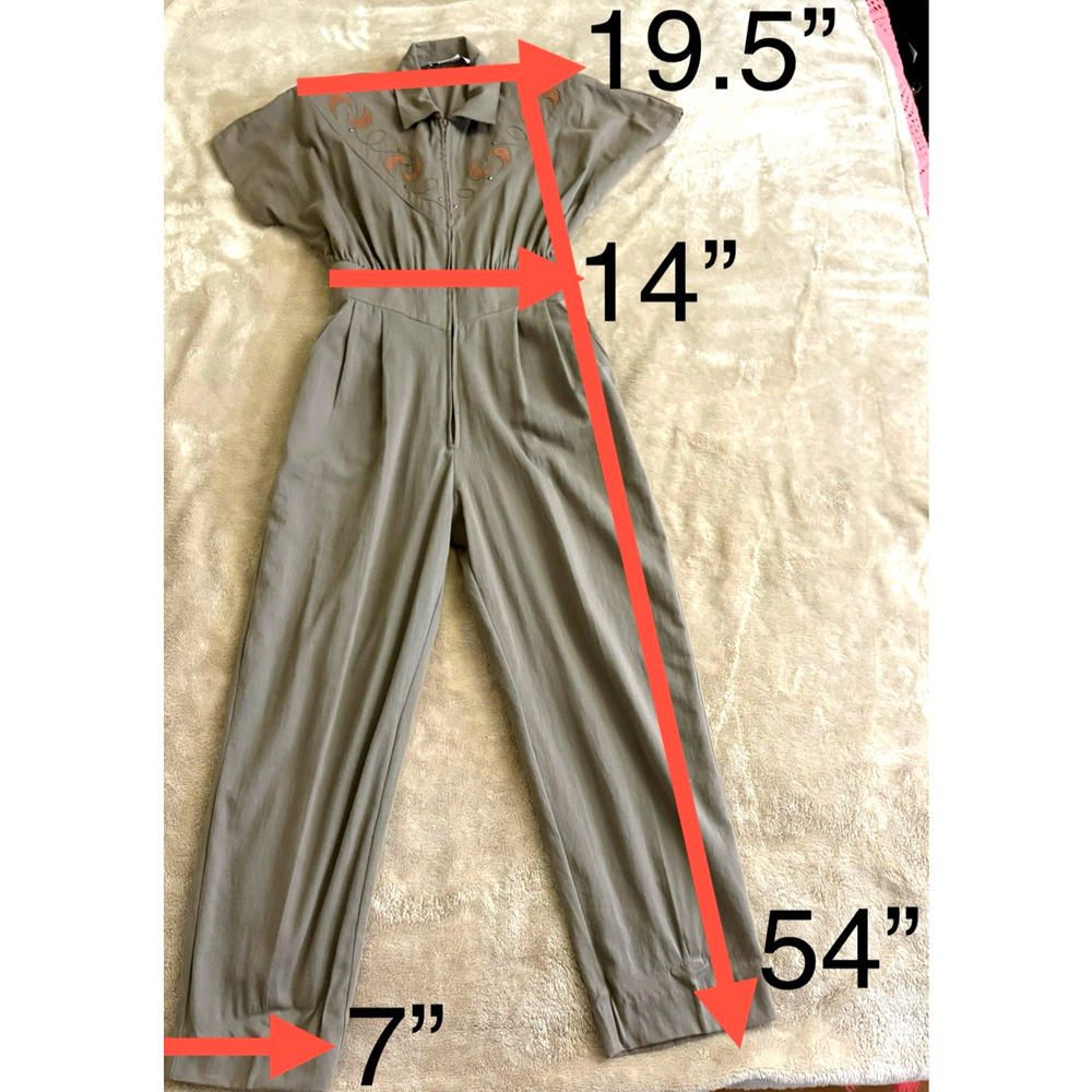 80's Joan Walters Jumpsuit Brown Chalders Pads Sz Medium 100% Cotton Made in USA - Picture 10 of 12